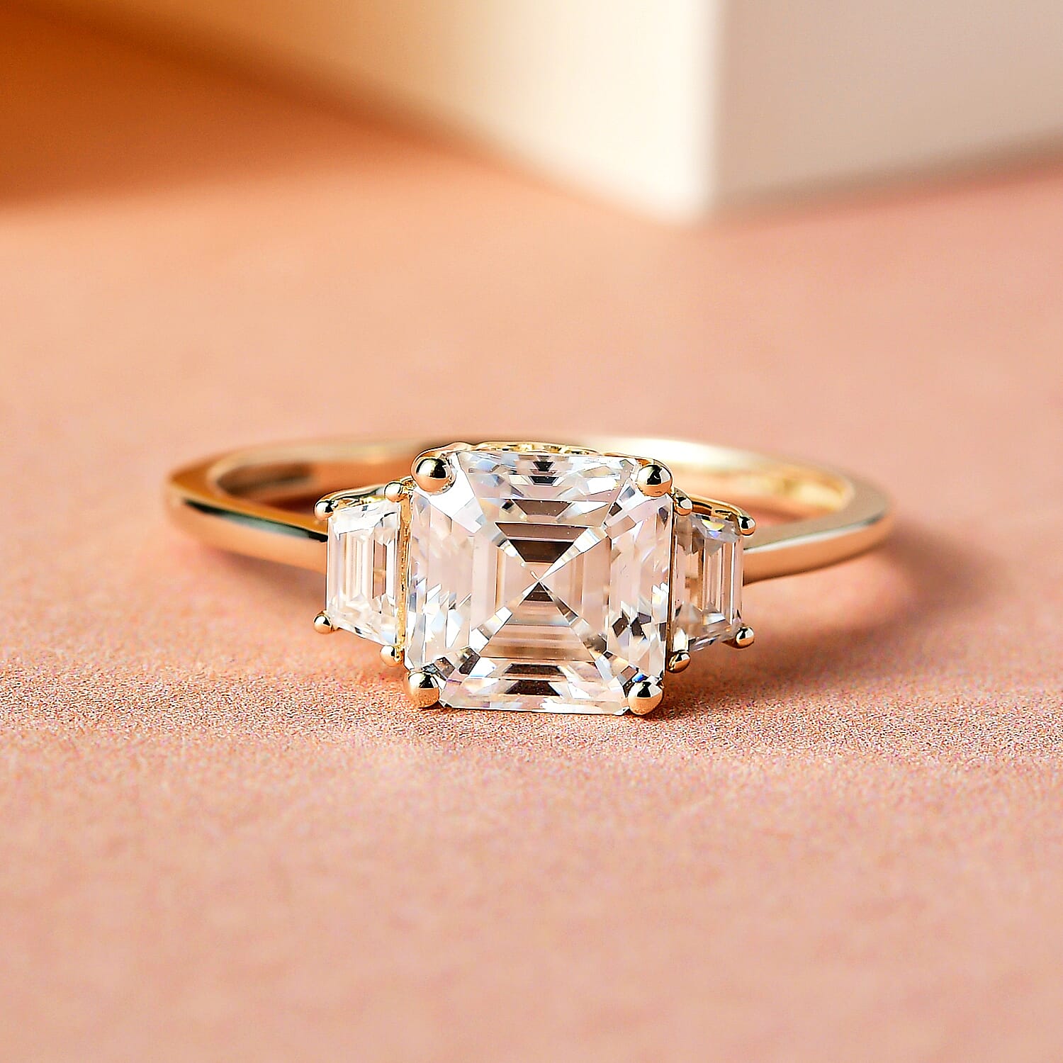 9K Yellow Gold Moissanite (Asscher Cut) Ring 1.91 Ct.