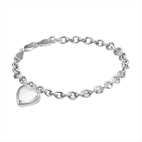 Close Out Deal - Sterling Silver Belcher Puff Heart Charm Bracelet with ...