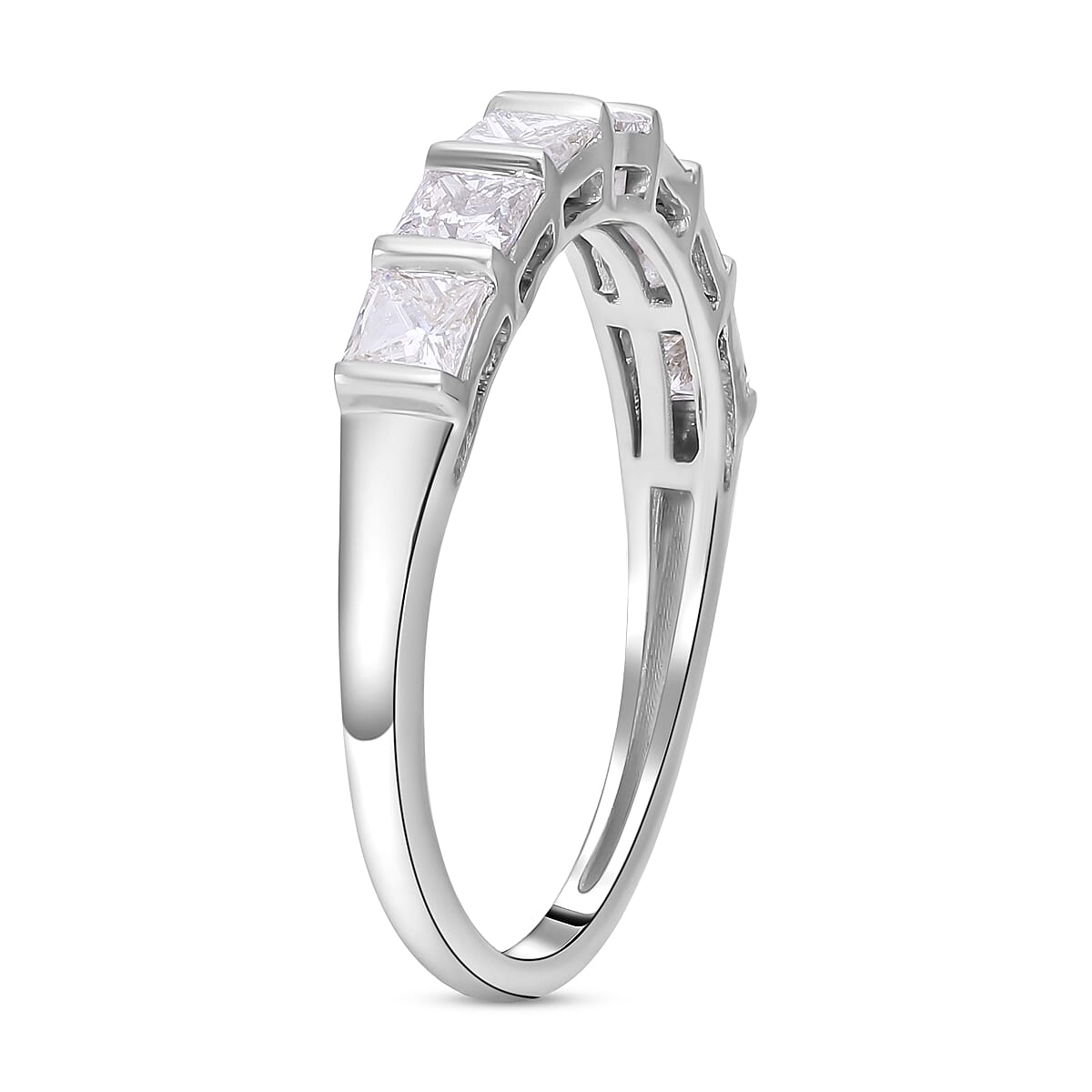 NY Close Out Deal- 14K White Gold Diamond (I1-I2-G-H) Half Eternity Ring 1.00 Ct.