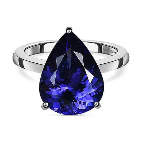 RHAPSODY 950 Platinum AAAA Tanzanite Solitaire Ring 5.24 Ct, Platinum Wt. 6.45 Gms.