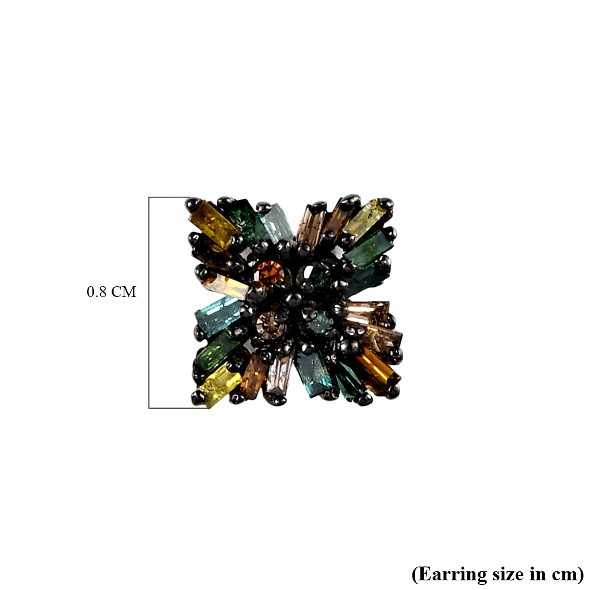 Red and Multi Diamond Stud Star Earrings (with Push Post) in Platinum Overlay Sterling Silver 0.34 Ct.