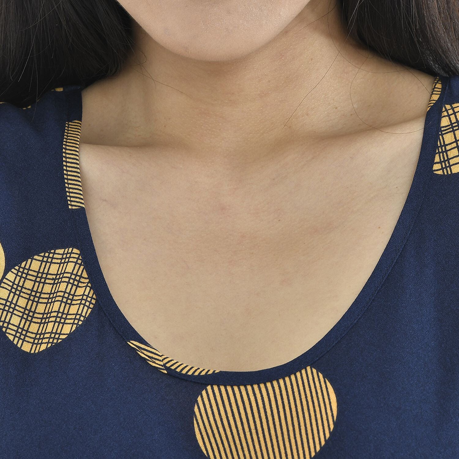 Tamsy 100% Viscose Yellow Circle Pattern Dress (Size 105x60 Cm) - Navy