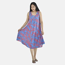 Tamsy 100% Viscose Pink Pattern Umbrella Dress (Size 105x60 Cm) - Navy - Light Blue