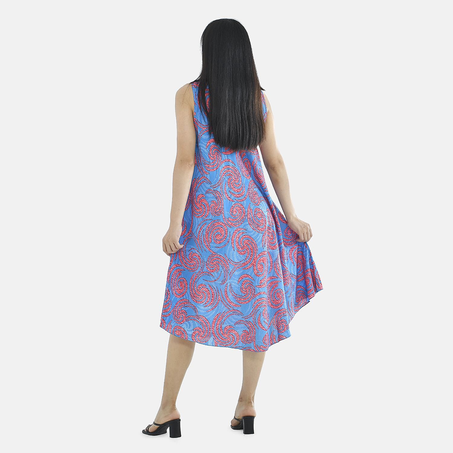 Tamsy 100% Viscose Pink Pattern Umbrella Dress (Size 105x60 Cm) - Navy - Light Blue
