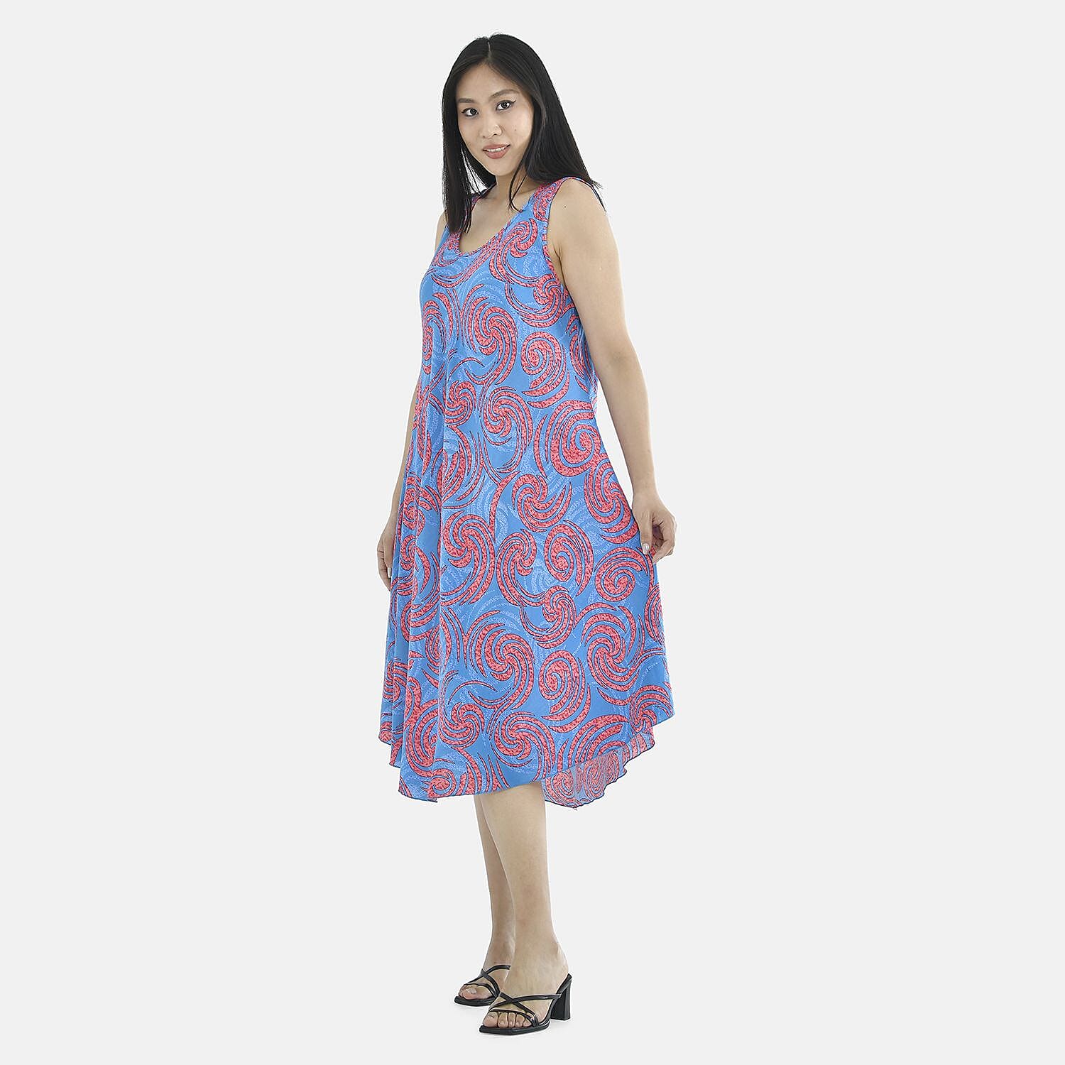 Tamsy 100% Viscose Pink Pattern Umbrella Dress (Size 105x60 Cm) - Navy - Light Blue