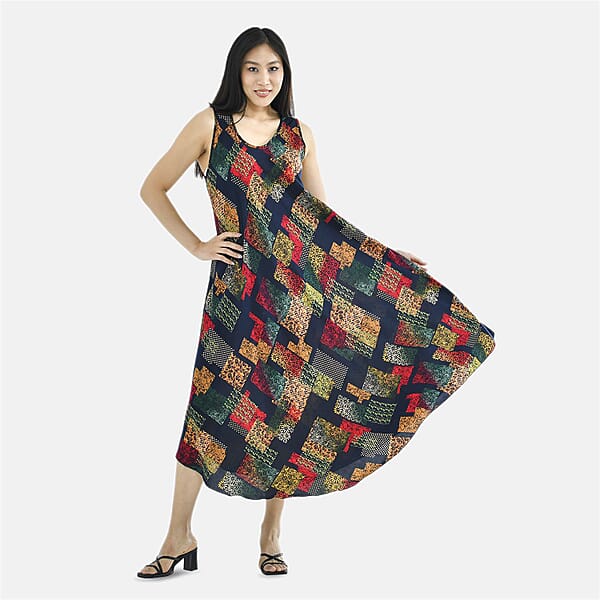 Tamsy Viscose Abstract Pattern Umbrella Dress (Size 130x59 Cm) Multi