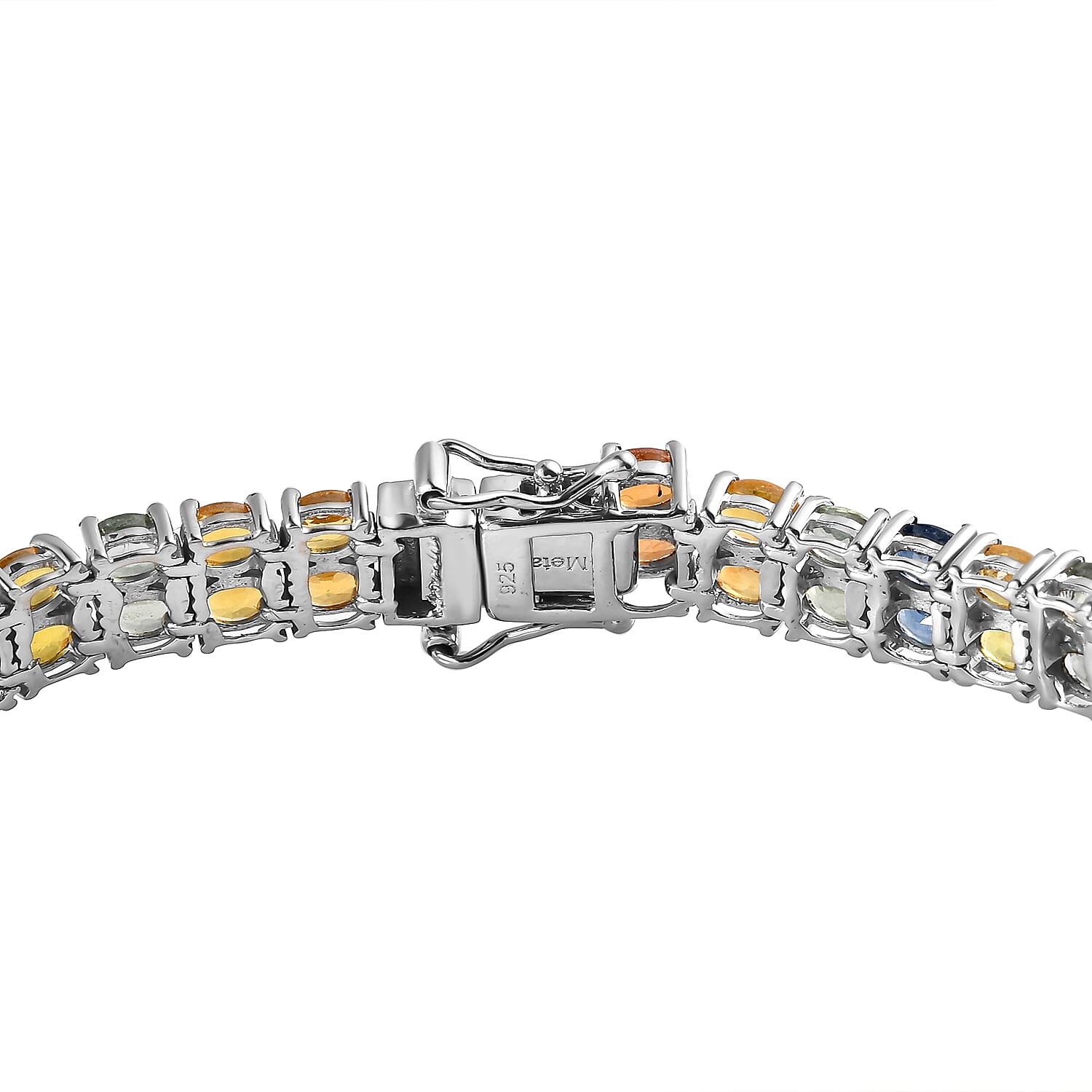 Multi Sapphire Tennis Bracelet (Size - 8) in Platinum Overlay Sterling Silver 20.240 Ct, Silver Wt. 14.64 Gms