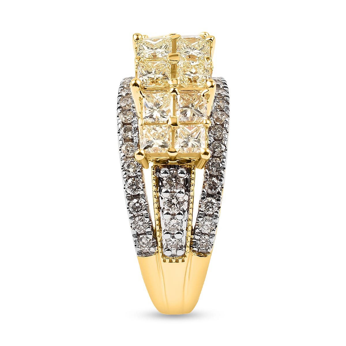 NY Close Out - 14K Yellow Gold Natural Yellow Diamond and White Diamond Princess Cut (VS 1.44 Cts) Ring 2.03 Ct
