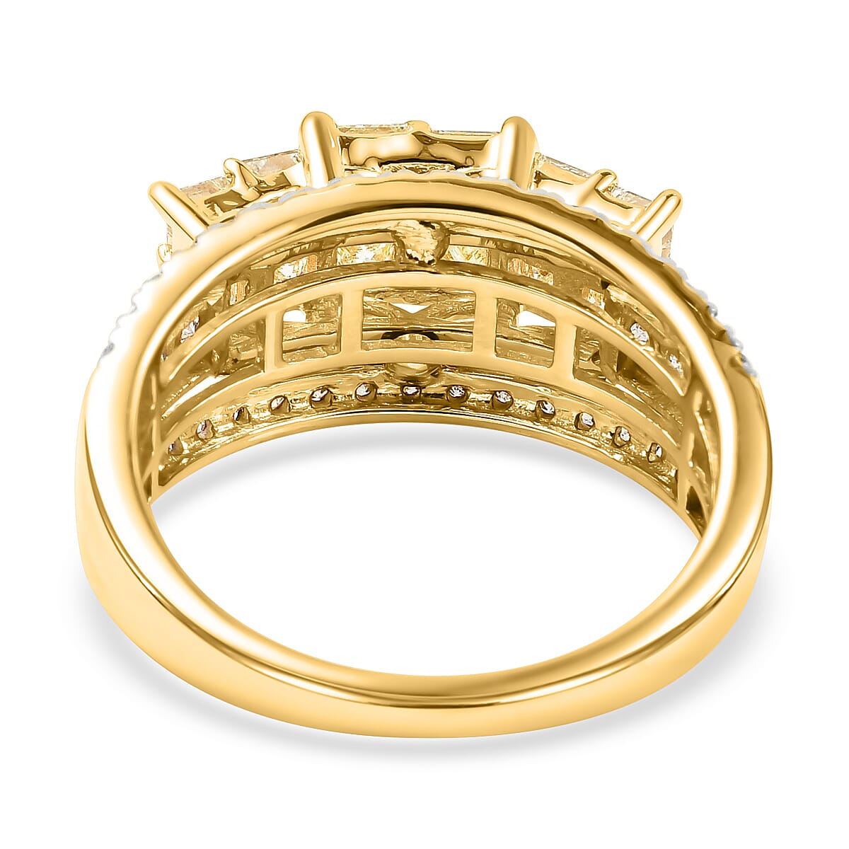 NY Close Out - 14K Yellow Gold Natural Yellow Diamond and White Diamond Princess Cut (VS 1.44 Cts) Ring 2.03 Ct