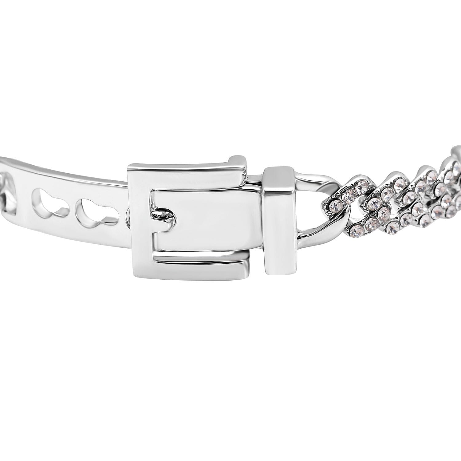 White Austrian Crystal Curb Chain Bracelet (Size - 7) in Silver Tone