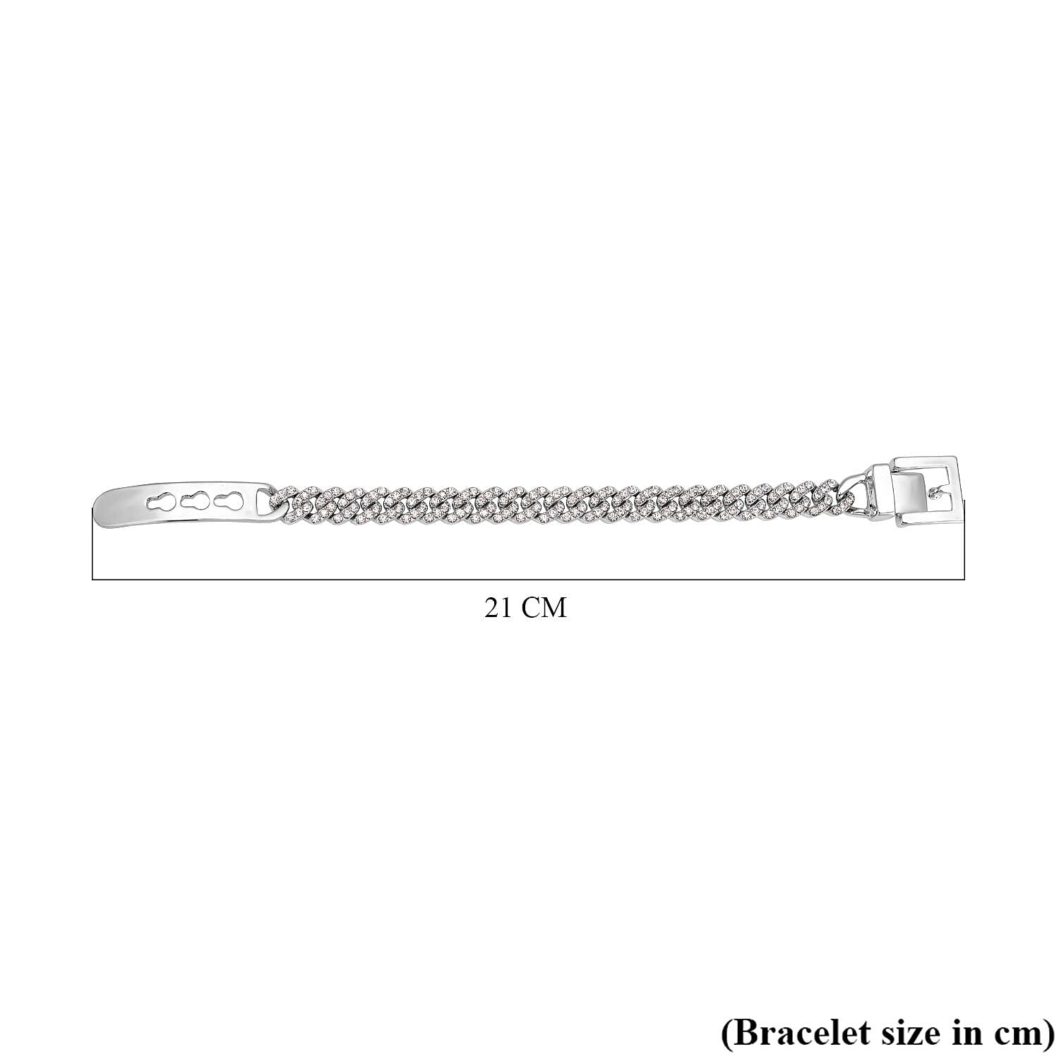 White Austrian Crystal Curb Chain Bracelet (Size - 7) in Silver Tone