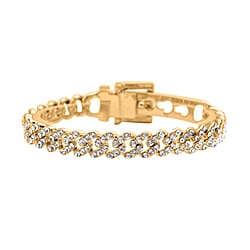White Crystal Bracelet (Size - 7) In Yellow Gold Tone