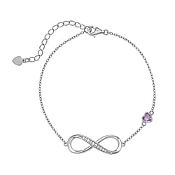 Purple Cubic Zirconia ,White Cubic Zirconia Bracelet (Size - 7.5 With 1.5 Inch Extender) in Rhodium Overlay Sterling Silver.