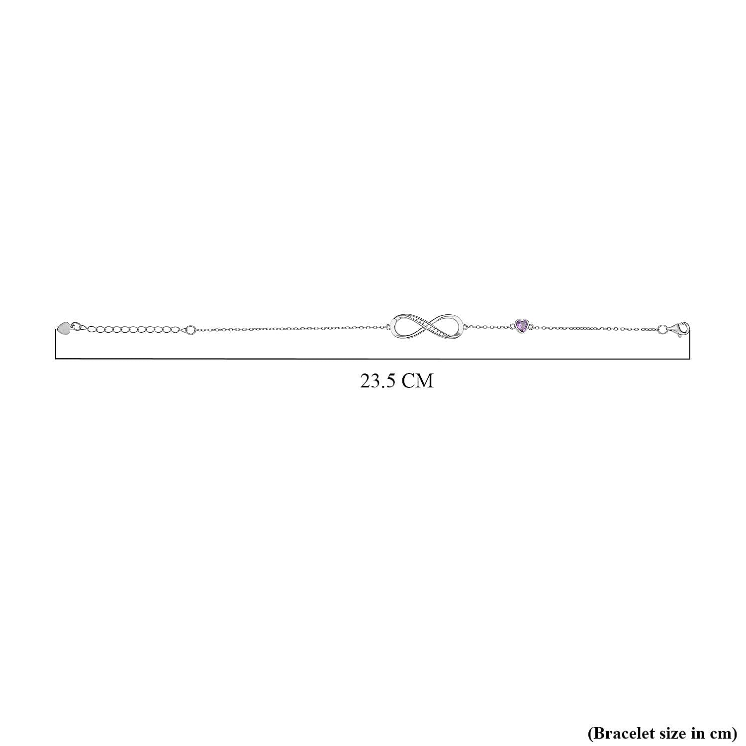 Simulated Purple Sapphire and Simulated Diamond Infinity Bracelet (Size 7.5-1.5 Inch Ext.) in Rhodium Overlay Sterling Silver.