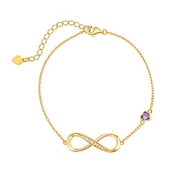 Purple Cubic Zirconia ,White Cubic Zirconia Bracelet (Size - 7.5 With 1.5 Inch Extender) in Vermeil Yellow Gold Plated Sterling Silver.