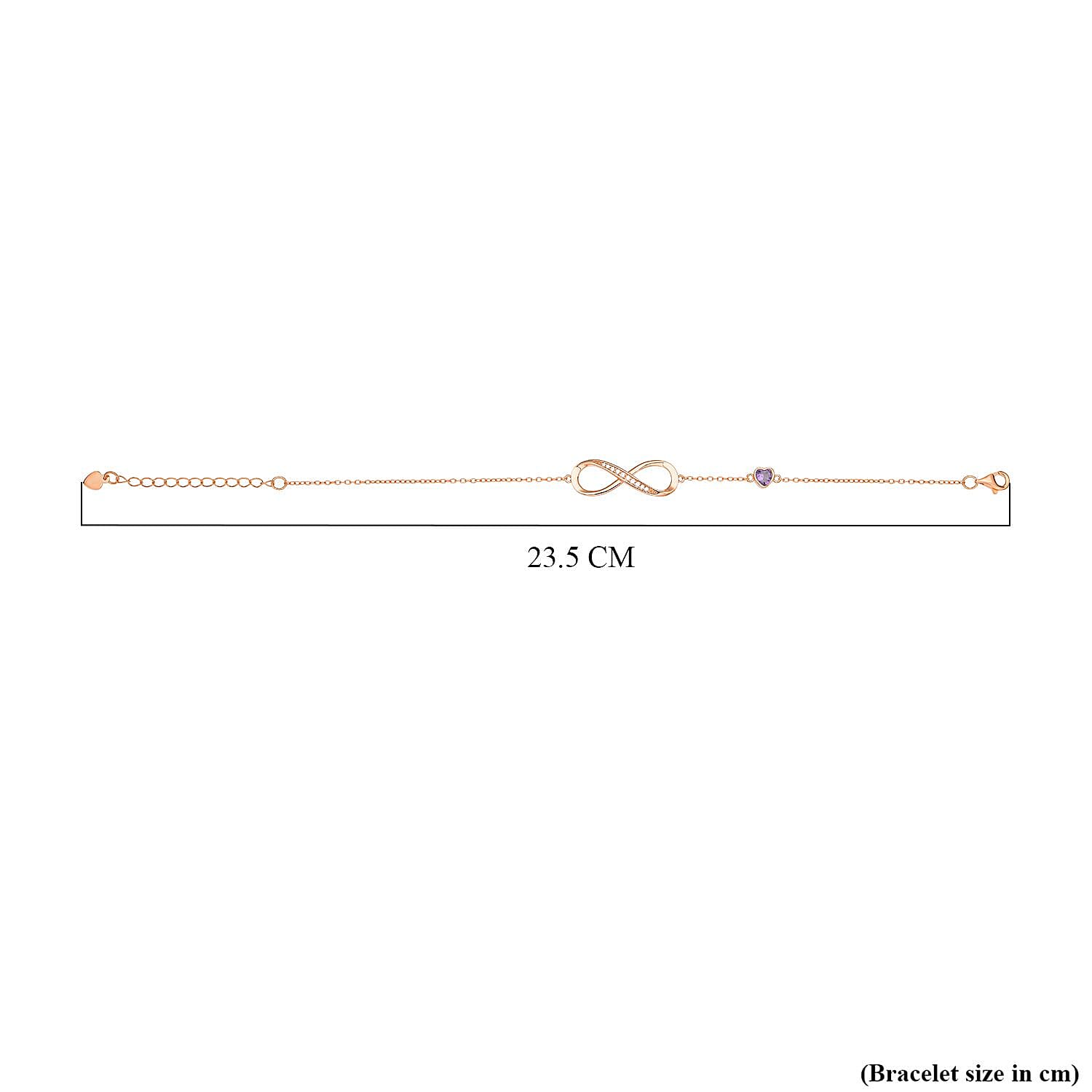 Simulated Purple Sapphire and Simulated Diamond Infinity Bracelet (Size - 7.5 With 1.5 Inch Ext.) in Vermeil Rose Gold Plated Sterling Silver.