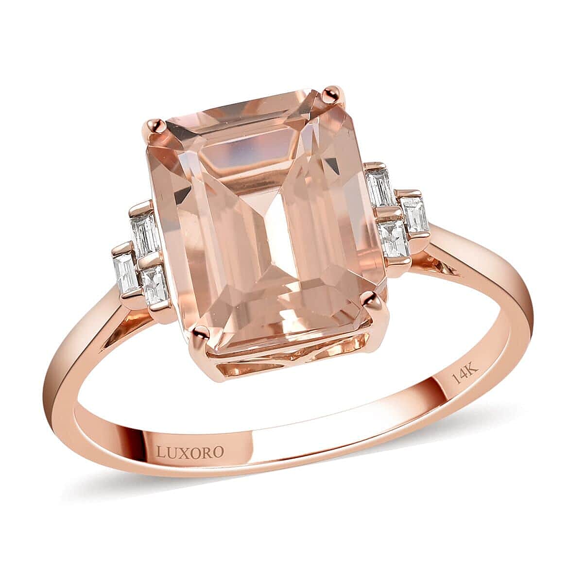 14K Rose Gold  AAA   Morganite ,  White Diamond  I1 Ring 4.00 ct,  Gold Wt. 2.43 Gms  4.000  Ct.