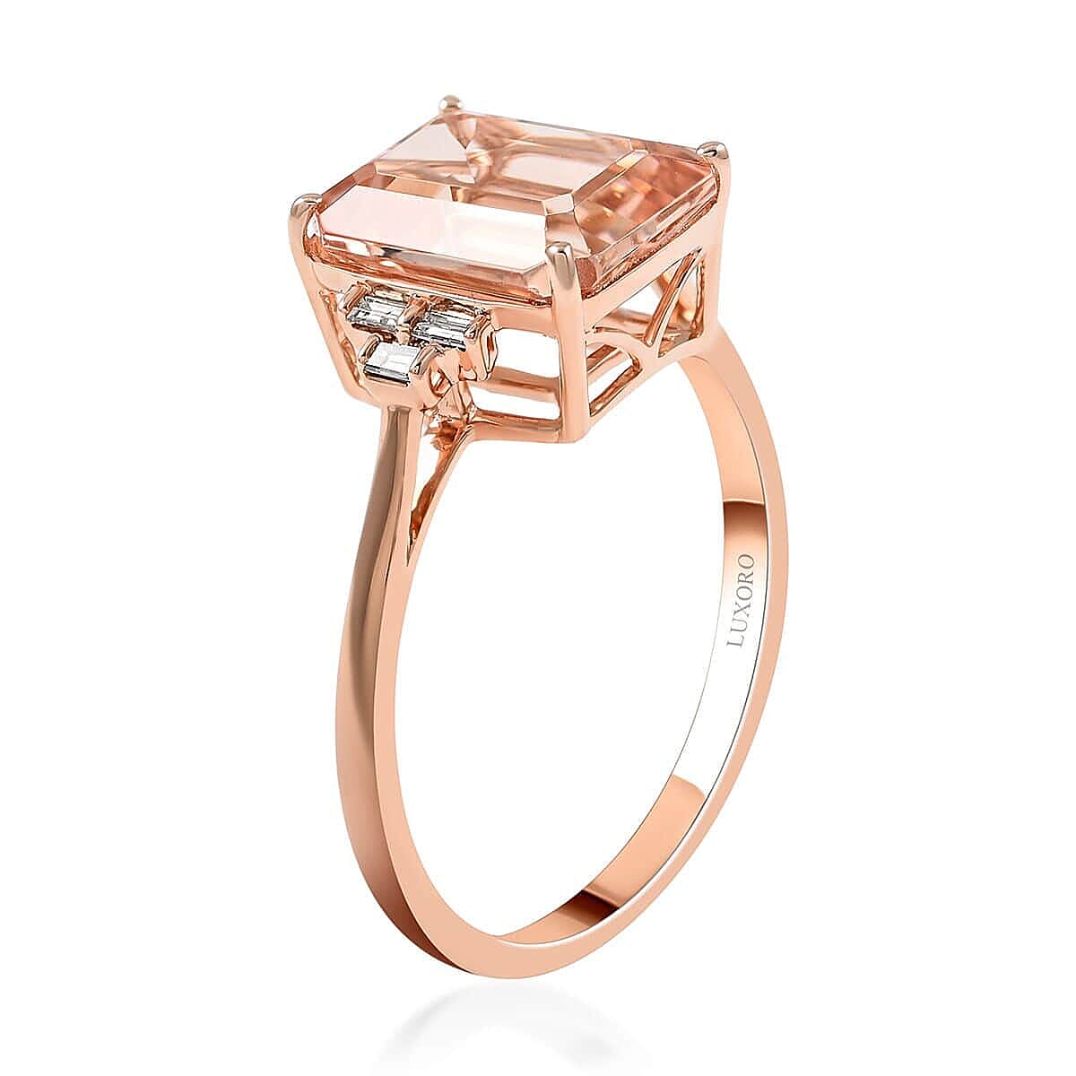 14K Rose Gold  AAA   Morganite ,  White Diamond  I1 Ring 4.00 ct,  Gold Wt. 2.43 Gms  4.000  Ct.