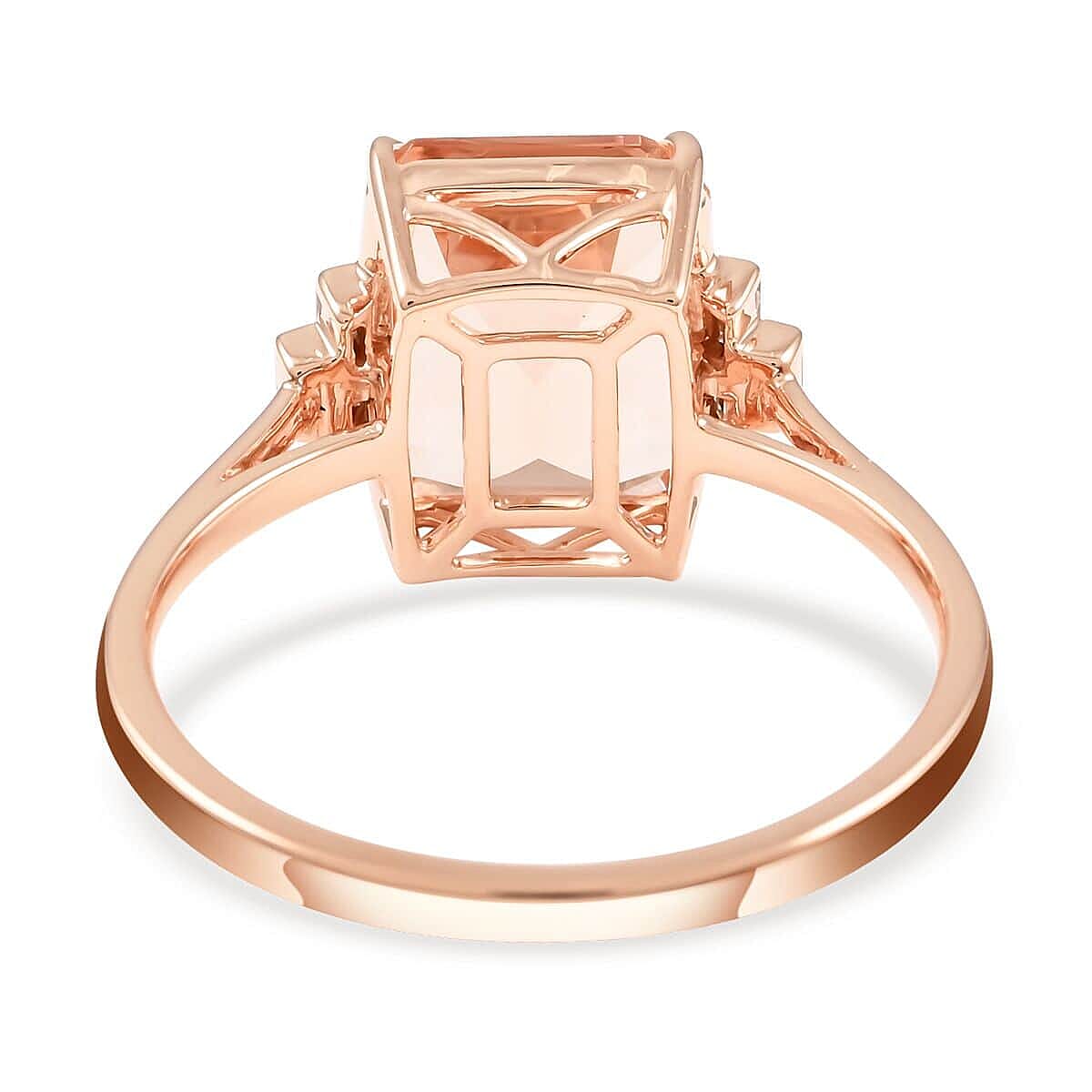 14K Rose Gold  AAA   Morganite ,  White Diamond  I1 Ring 4.00 ct,  Gold Wt. 2.43 Gms  4.000  Ct.
