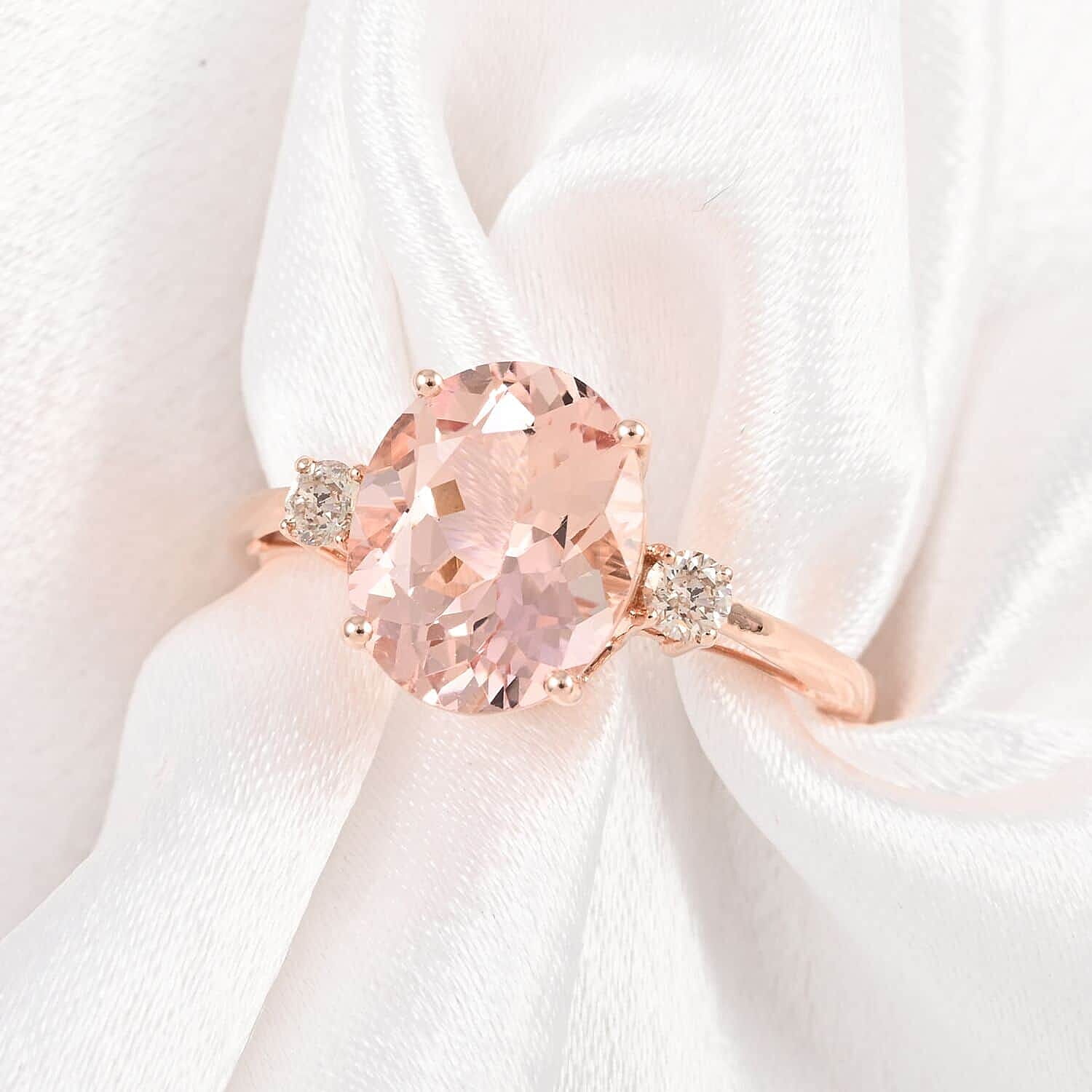 14K Rose Gold  AAA   Morganite ,  White Diamond  I1 Ring 3.55 ct,  Gold Wt. 2.24 Gms  3.550  Ct.