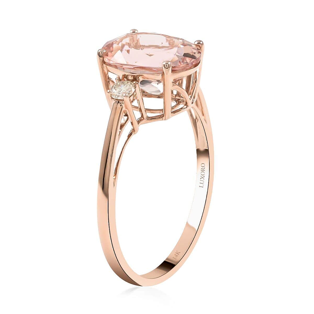 14K Rose Gold  AAA   Morganite ,  White Diamond  I1 Ring 3.55 ct,  Gold Wt. 2.24 Gms  3.550  Ct.