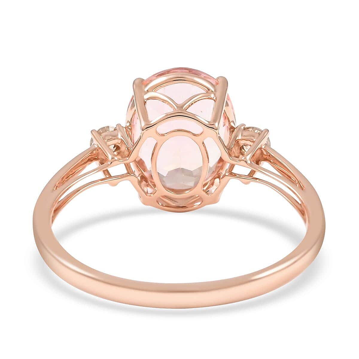 14K Rose Gold  AAA   Morganite ,  White Diamond  I1 Ring 3.55 ct,  Gold Wt. 2.24 Gms  3.550  Ct.