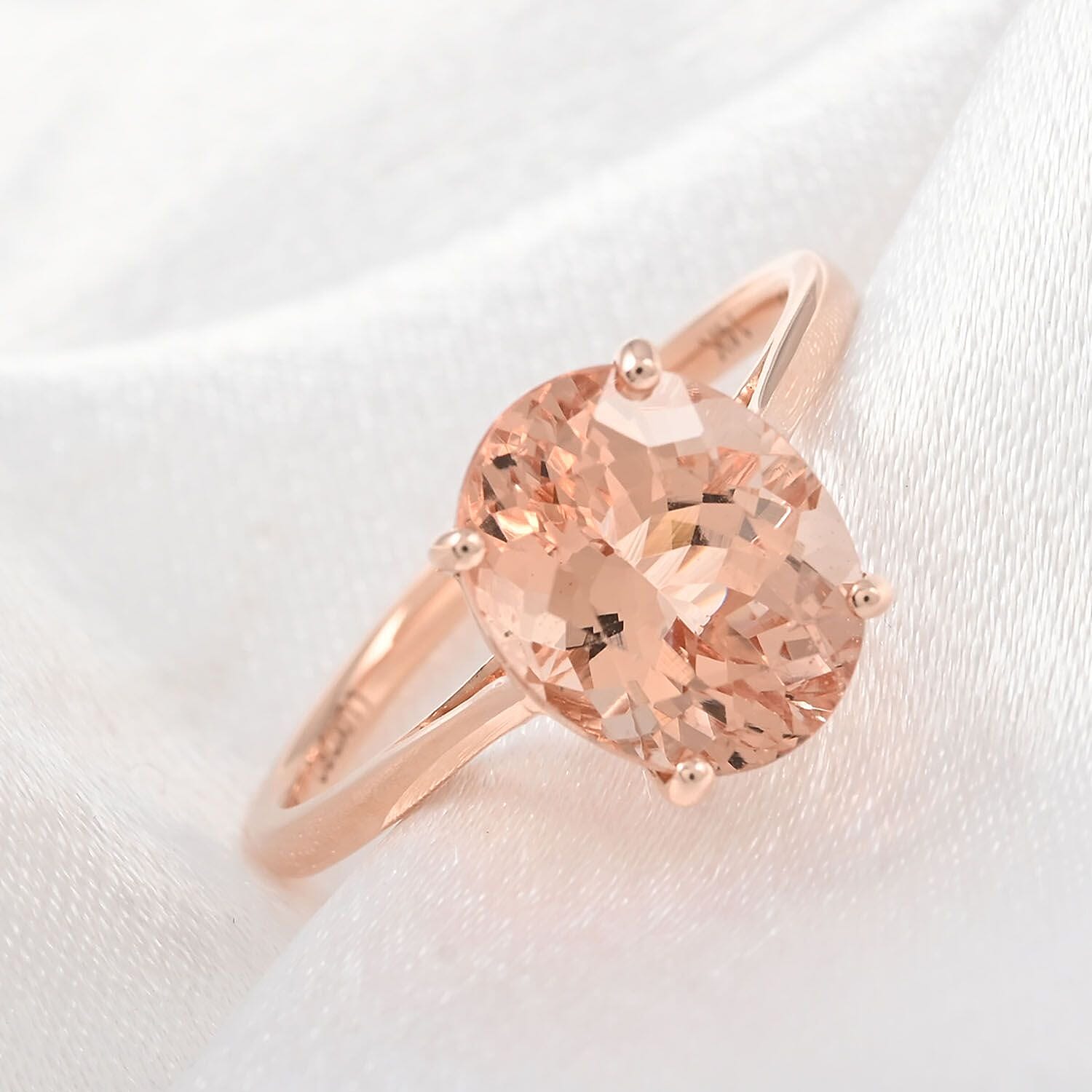 LUXORO - Certified and Appraised 14K Rose Gold AAA Solitaire Morganite Ring 3.35 Ct