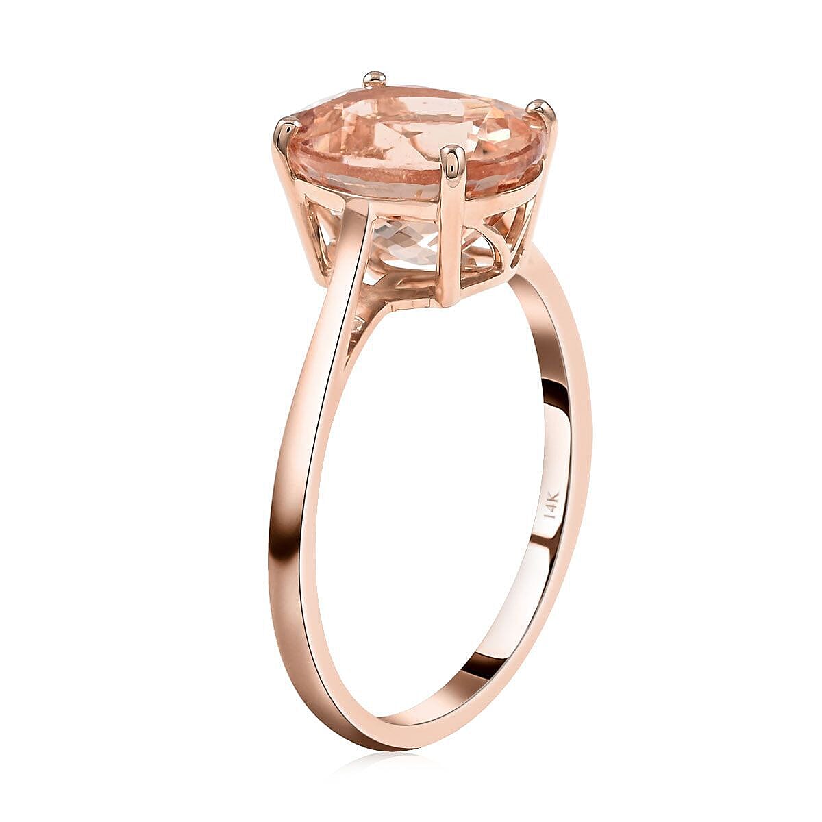 LUXORO - Certified and Appraised 14K Rose Gold AAA Solitaire Morganite Ring 3.35 Ct