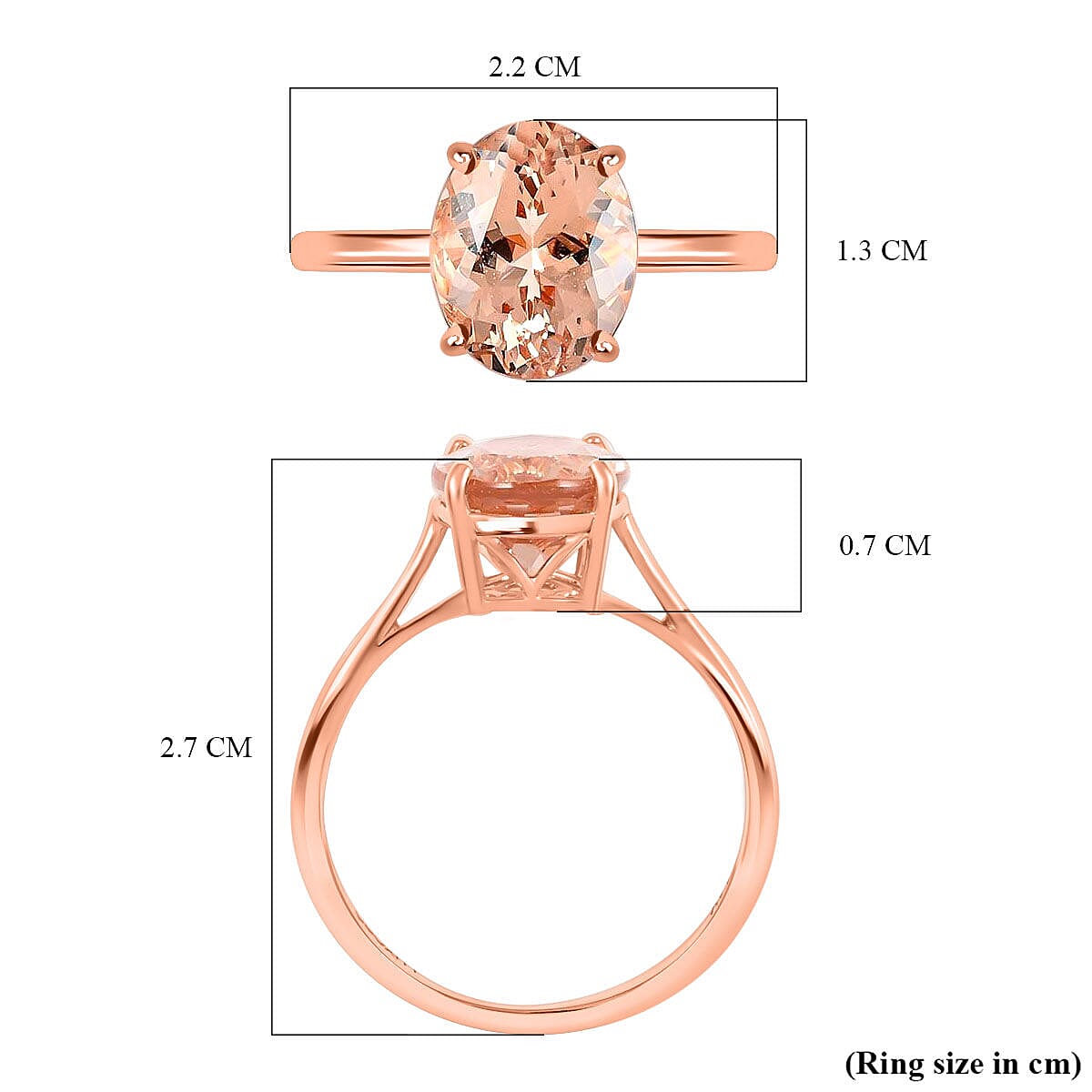 LUXORO - Certified and Appraised 14K Rose Gold AAA Solitaire Morganite Ring 3.35 Ct