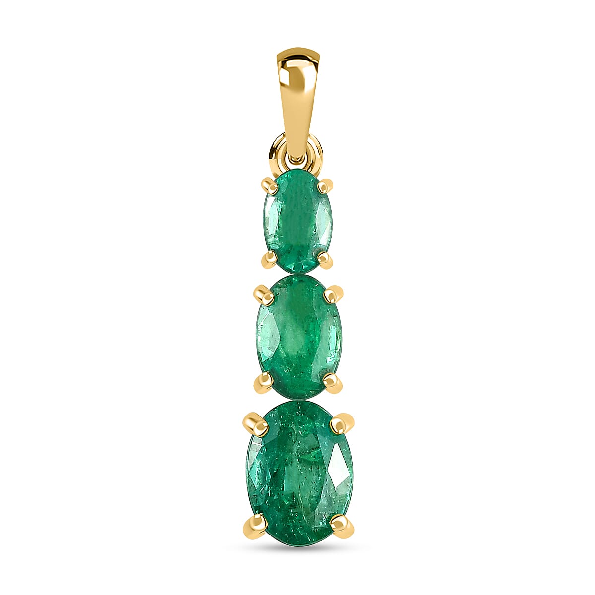 9K Yellow Gold AA Emerald Pendant 1.38 Ct.