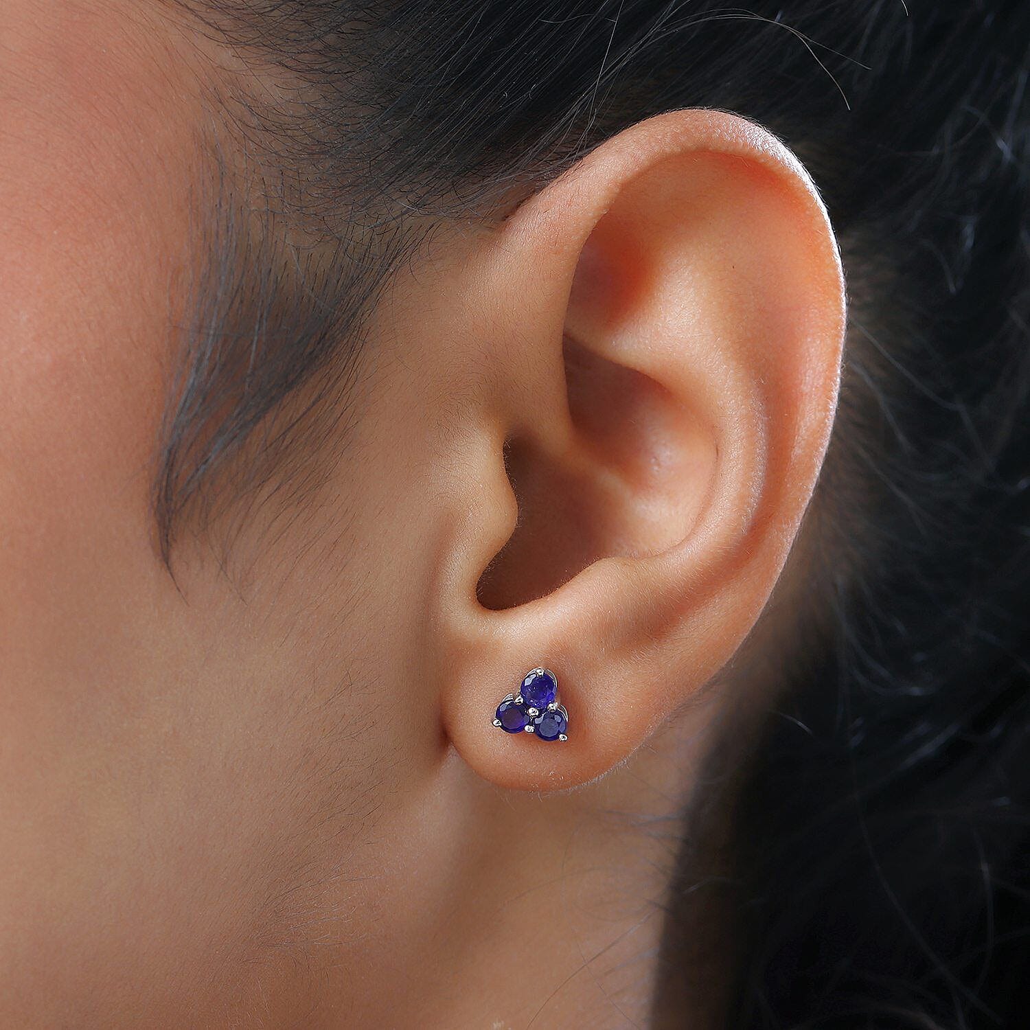 9K White Gold AA Fissure Filled Ruby Trilogy Stud Earring (With Push Back)