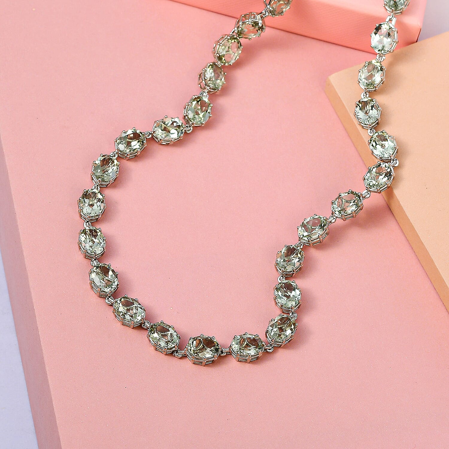 Prasiolite  Necklace (Size - 20) in Platinum Overlay Sterling Silver 66.00 Ct, Silver Wt. 29.79 Gms