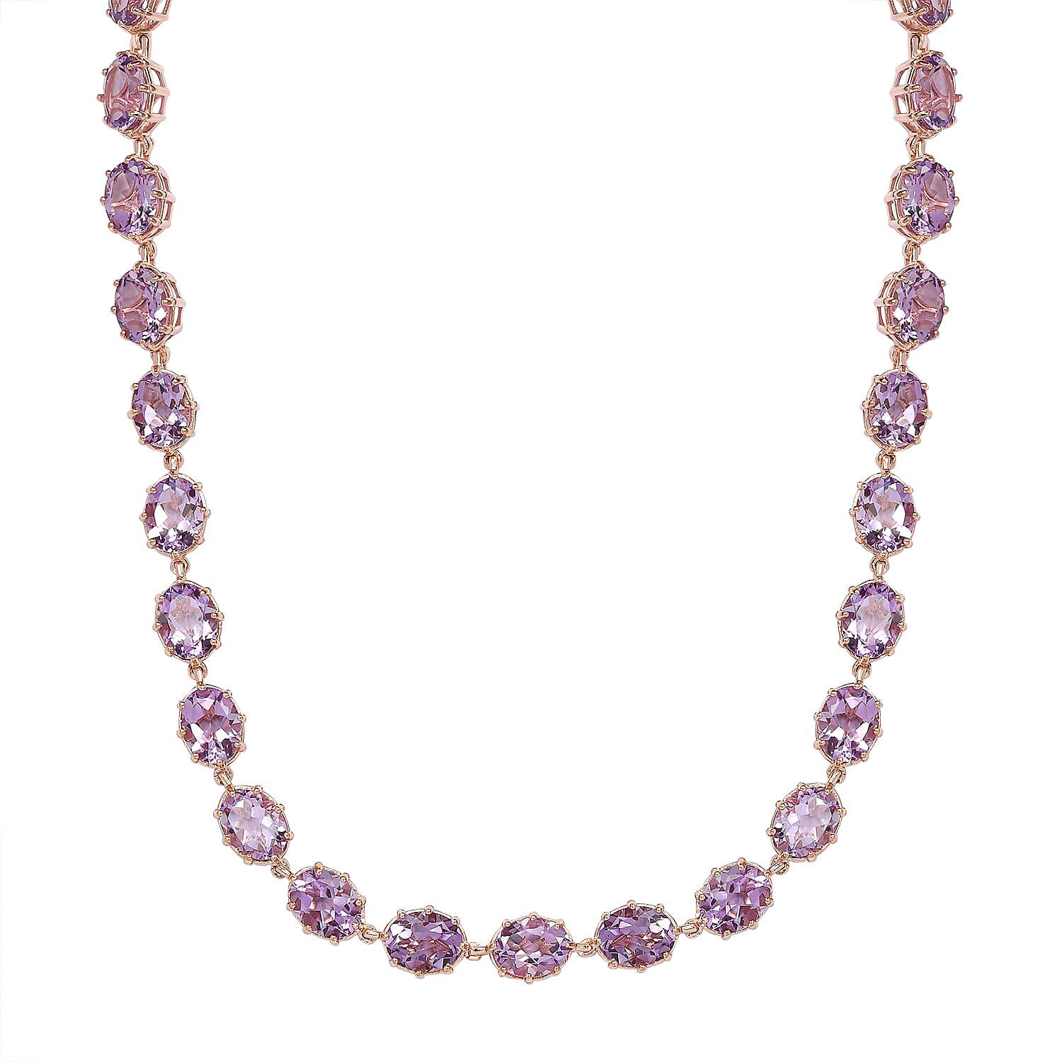 Rose De France Amethyst Necklace (Size - 20) in Vermeil Rose Gold Plated Sterling Silver 65.17 Ct, Silver Wt. 27.49 Gms