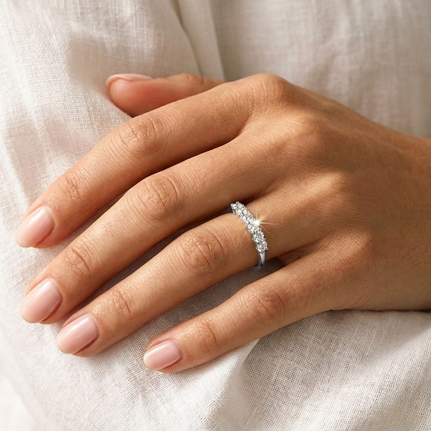 Moissanite 7 Stone Wedding Band Ring in 9K Gold