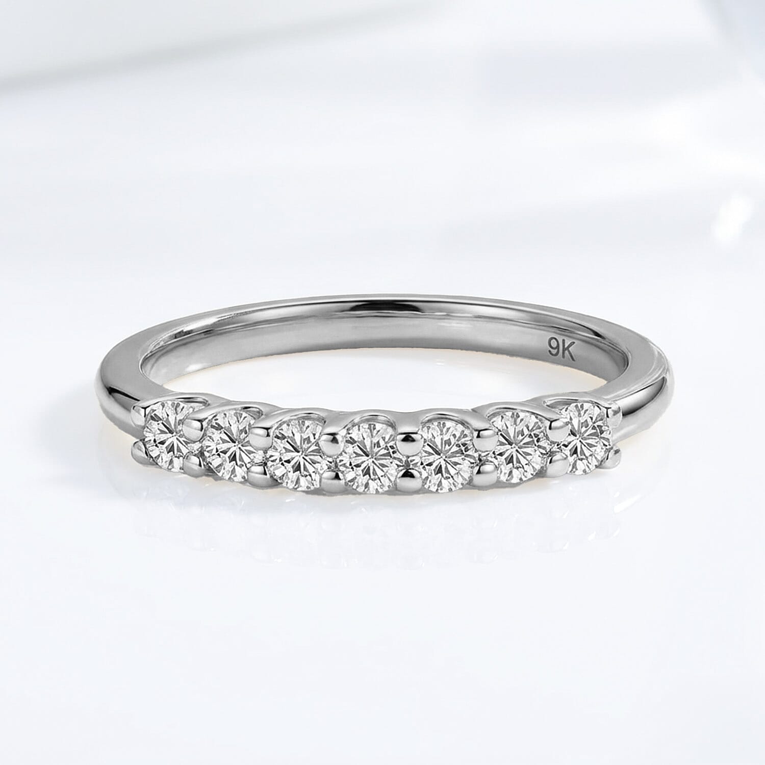 Moissanite 7 Stone Wedding Band Ring in 9K Gold