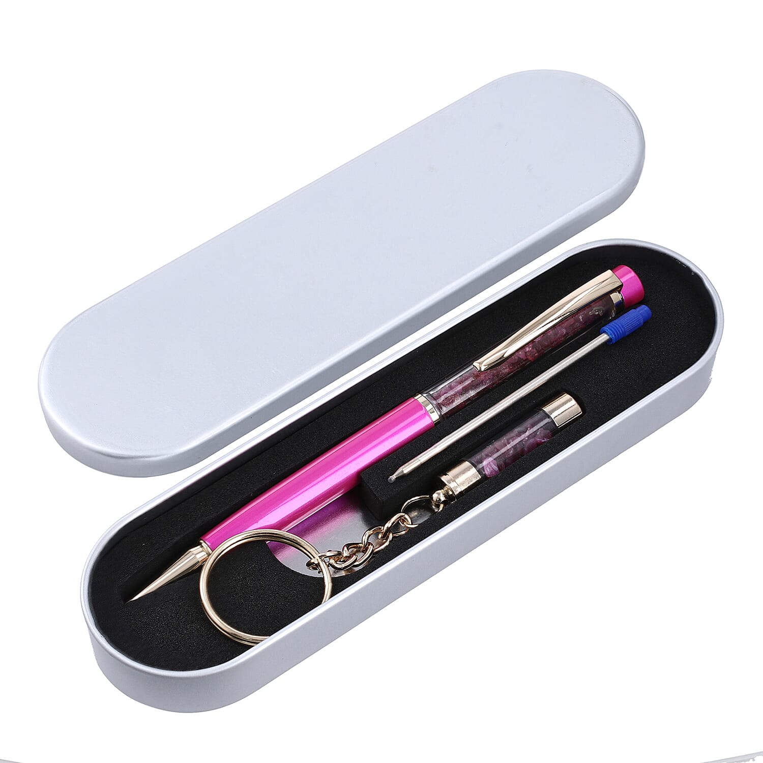 Ruby Filled Pen with Keychain and Extra Refill