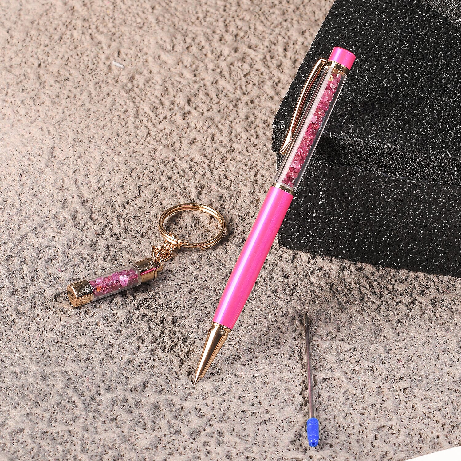 Ruby Filled Pen with Keychain and Extra Refill