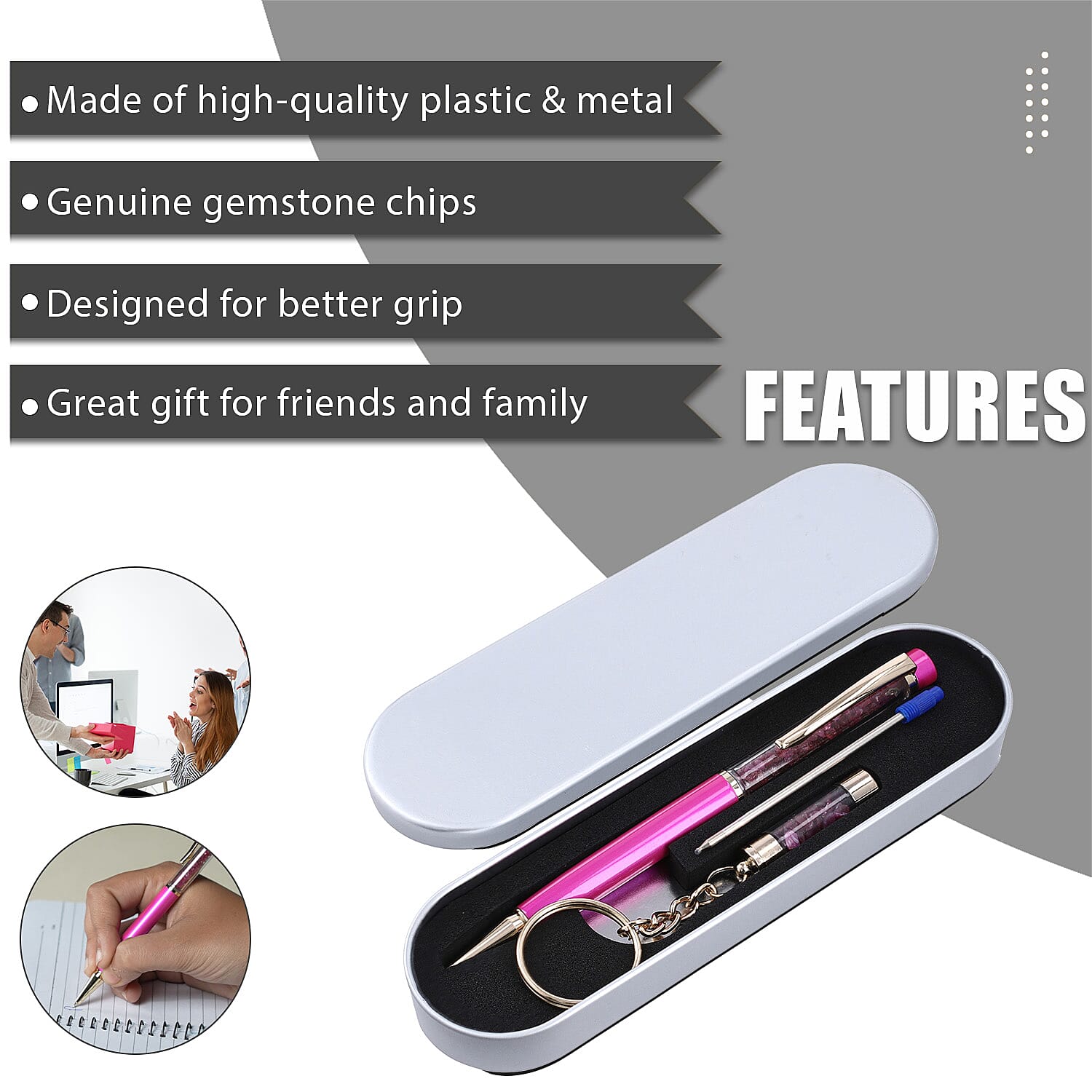 Ruby Filled Pen with Keychain and Extra Refill