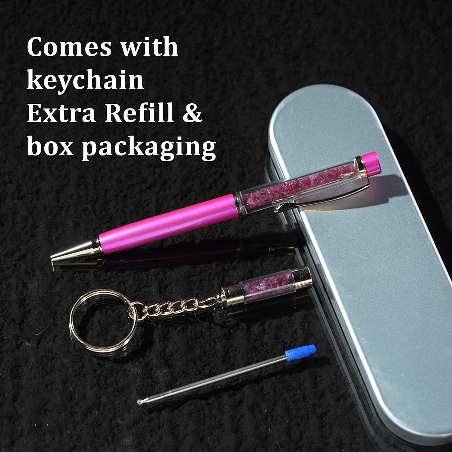 Ruby Filled Pen with Keychain and Extra Refill