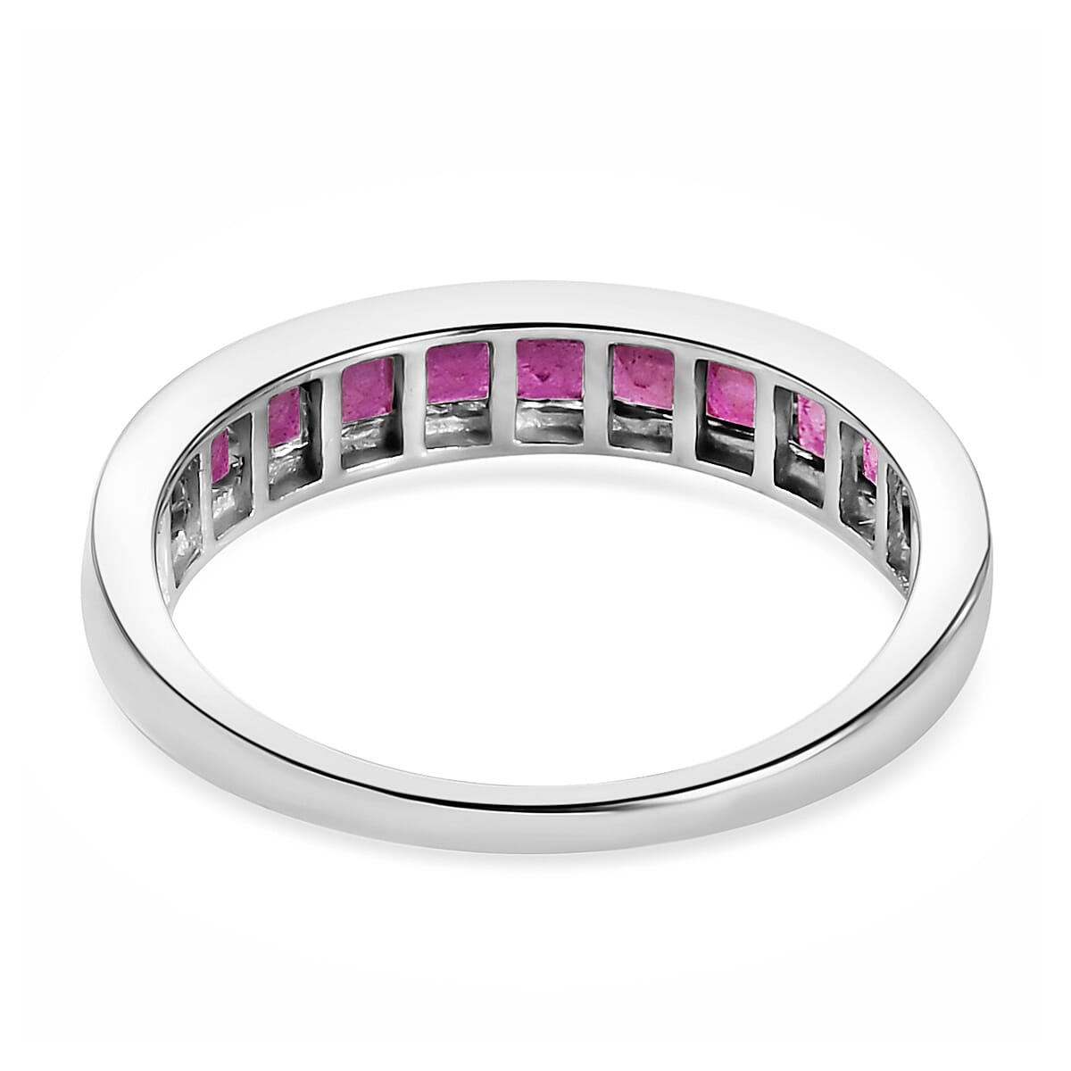 African Ruby Half- Eternity Band Ring in Platinum Overlay Sterling Silver 1.377 Ct.