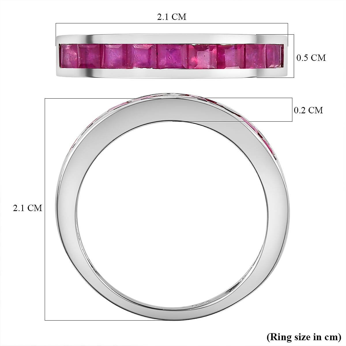African Ruby Half- Eternity Band Ring in Platinum Overlay Sterling Silver 1.377 Ct.