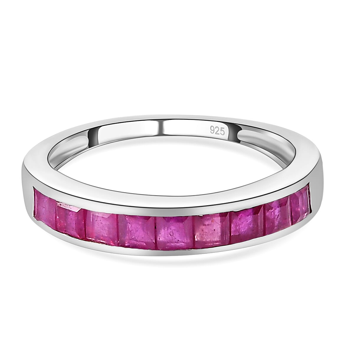African Ruby Half- Eternity Band Ring in Platinum Overlay Sterling Silver 1.377 Ct.
