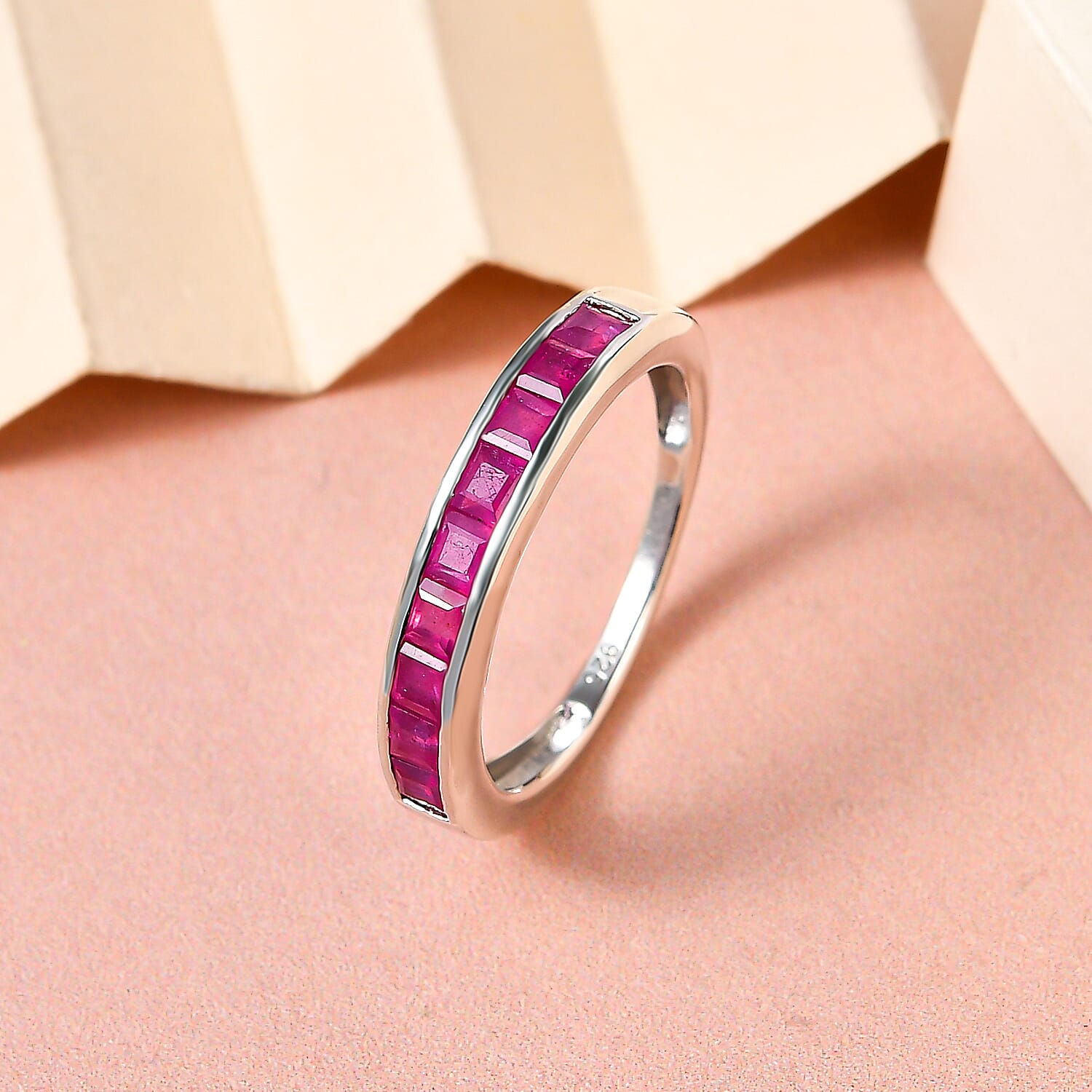 African Ruby Half- Eternity Band Ring in Platinum Overlay Sterling Silver 1.377 Ct.