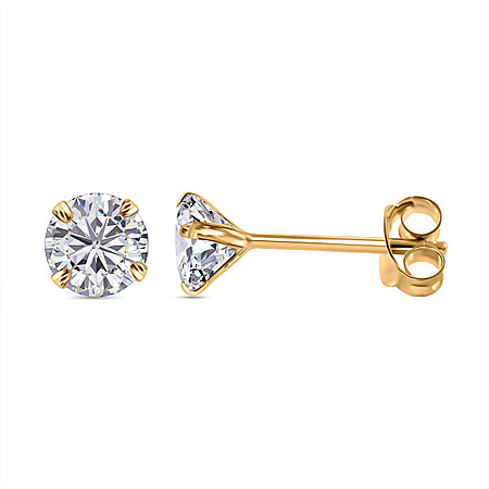 9K Yellow Gold 1 Carat AA Moissanite Solitaire Stud Earrings With Post Push Back