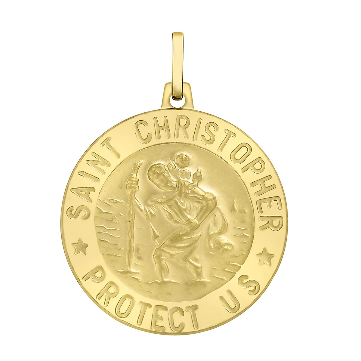 9K Yellow Gold 24 mm x 30mm Saint Christopher Round Satin Pendant