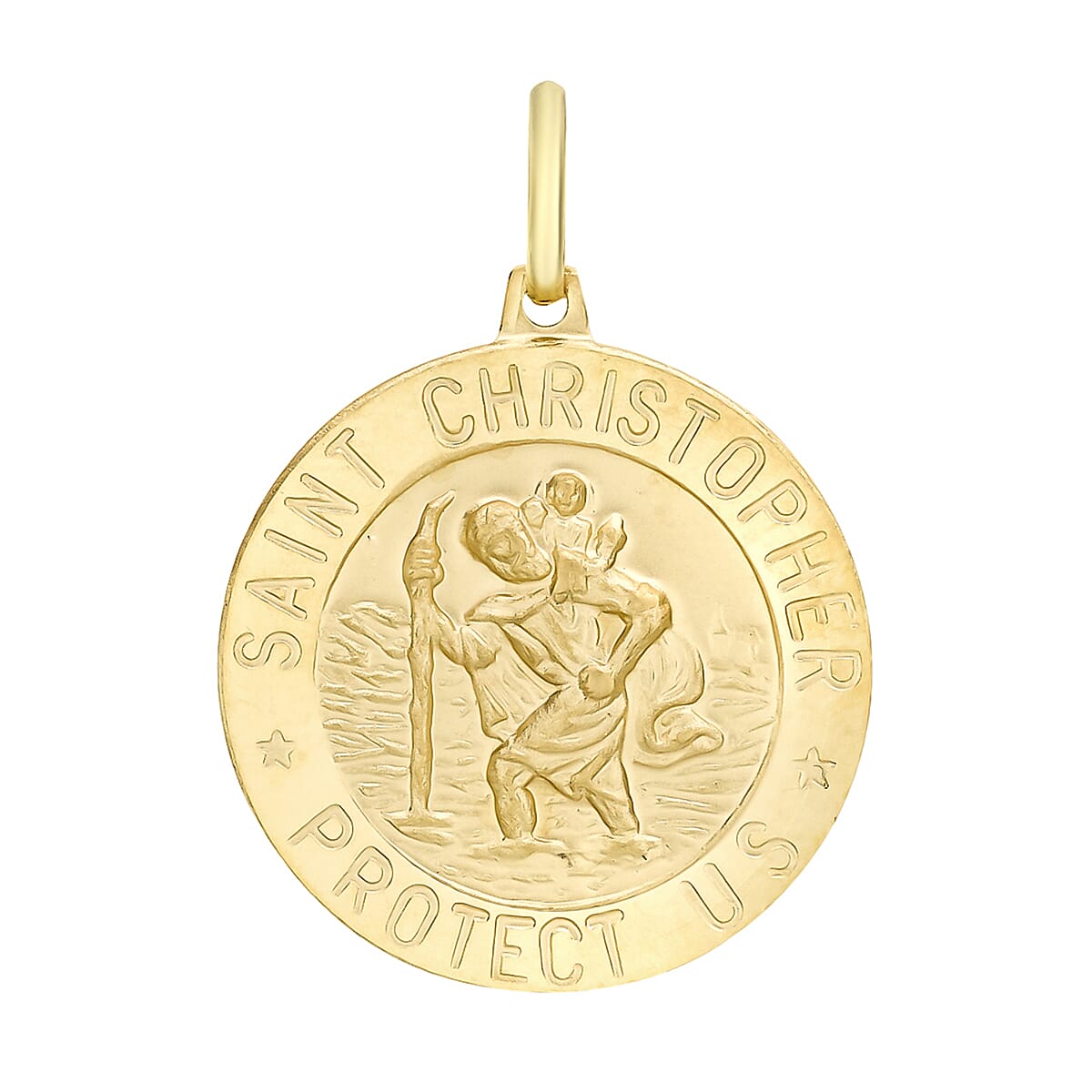 9K Yellow Gold 21 mm x 28mm Saint Christopher Round Satin Pendant