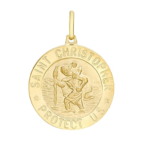 9K Yellow Gold 21 mm x 28mm Saint Christopher Round Satin Pendant
