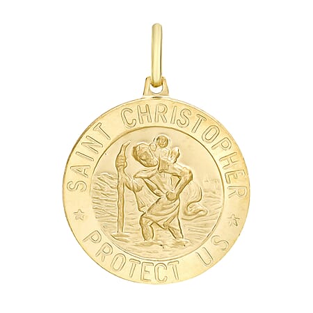 9K Yellow Gold 21 mm x 28mm Saint Christopher Round Satin Pendant 9K Yellow Gold 21 mm x 28mm Saint Christopher Round Satin Pendant