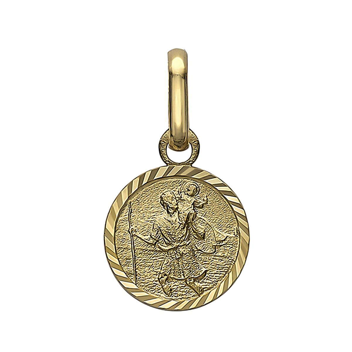 9K Yellow Gold 8 mm x 15.5mm Saint Christopher Round Diamond Cut And Satin Pendant