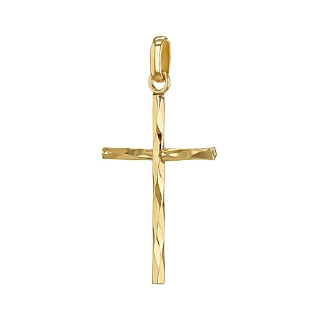 9K Yellow Gold Diamond Cut Cross Pendant